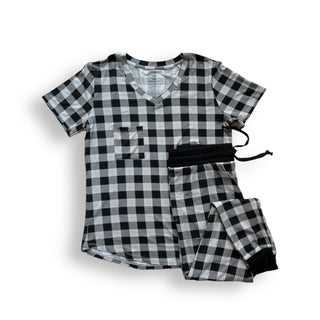 MAMA V-NECK- Grey Buffalo Plaid