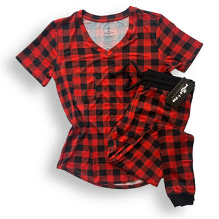 MAMA V-NECK- Red Buffalo Plaid