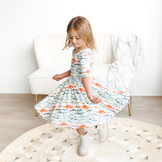 MID SLEEVE TWIRL DRESS- Fishy