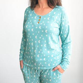 WOMANS PAJAMA SET- Moon + Stars Ribbed