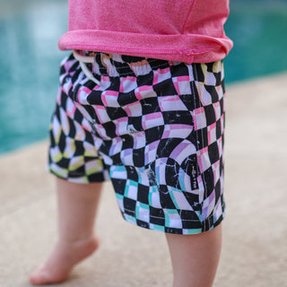 BOARD SHORTS- Neon Dizzy Check