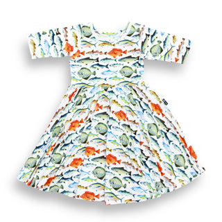 MID SLEEVE TWIRL DRESS- Fishy