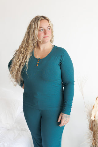 WOMEN'S PAJAMA SET- Peacock Ribbed