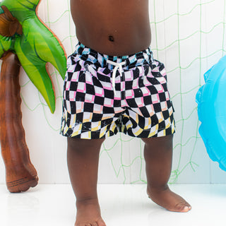 BOARD SHORTS- Neon Dizzy Check