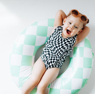 RUFFLE SWIMSUIT- Black Dizzy Check