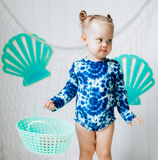 RUFFLE RASH GUARD- Blue Tie Dye