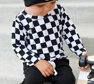 BAMBOO LONG SLEEVE TEE- B+W Check