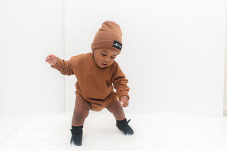 Crew Neck Romper- Bark