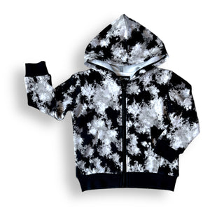 ZIP HOODIE- Black Tie Dye Bamboo French Terry