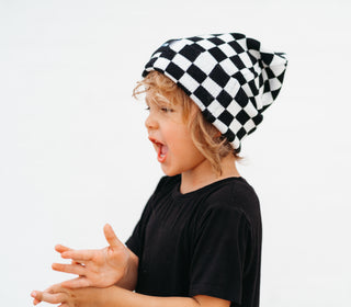 BAMBOO CUFF BEANIE- B+W Check