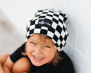 BAMBOO CUFF BEANIE- B+W Check