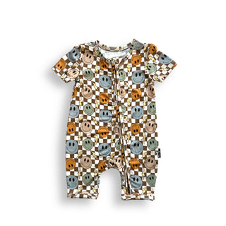 SHORTIE ZIP ROMPER - Beige Happy Smiles