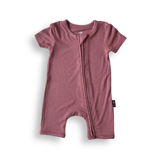 SHORTIE ZIP ROMPER - Mauve Ribbed