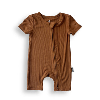 SHORTIE ZIP ROMPER - Bark Ribbed