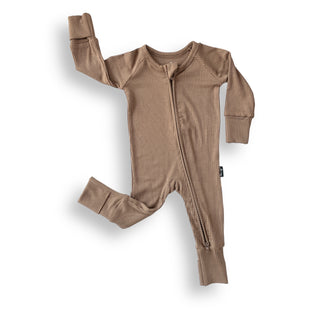 ZIP ROMPER - Mocha Ribbed