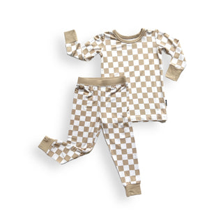 LONG SLEEVE 2 PIECE SETS- Tan Check