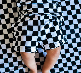 BAMBOO JOGGER SHORTS- B+W Check **