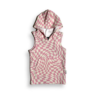 BAMBOO HOODIE TANK- Pink Dizzy Check