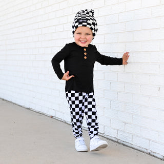 BAMBOO RIB LEGGINGS- B+W Check