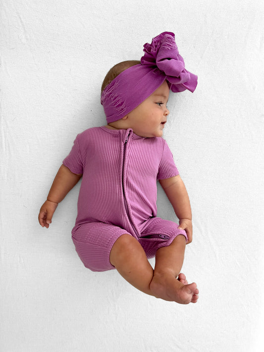 SHORTIE ZIP ROMPER - Lilac Ribbed