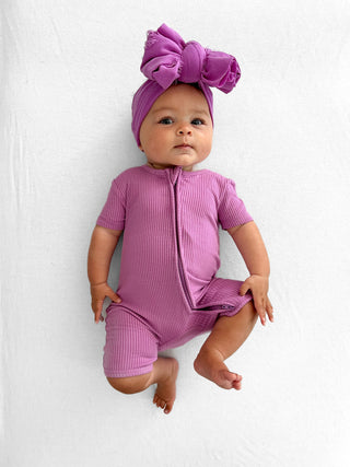 SHORTIE ZIP ROMPER - Lilac Ribbed