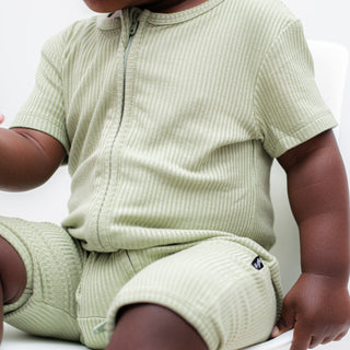 SHORTIE ZIP ROMPER - Pistachio Ribbed