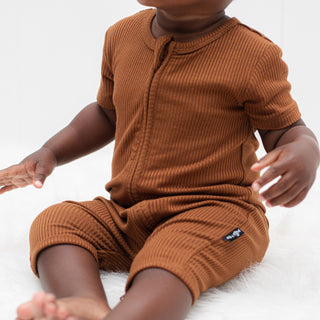 SHORTIE ZIP ROMPER - Bark Ribbed