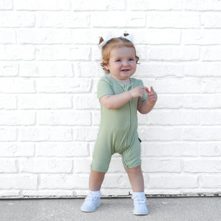 SHORTIE ZIP ROMPER - Pistachio Ribbed