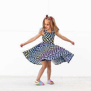 TANK TWIRL DRESS- Neon Dizzy Check