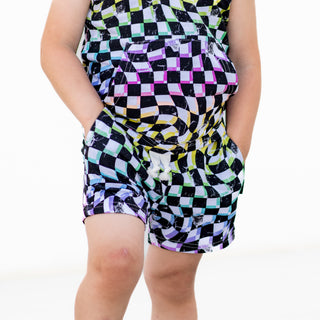 BAMBOO JOGGER SHORTS- Neon Dizzy Check