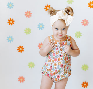 ORGANIC COTTON HENLEY ROMPER- Groovy Summer