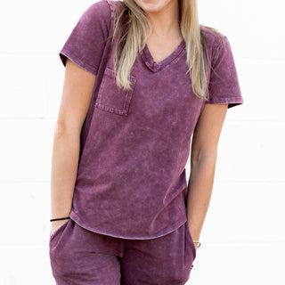 MAMA V-NECK- Oxblood Snow Wash