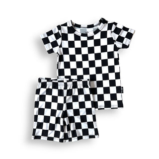 TWO PIECE SHORTIE SET- B+W Check