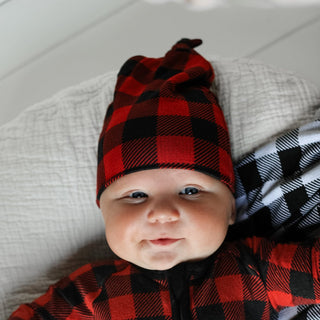 KNOT BEANIE- Red Buffalo Plaid