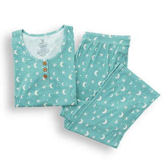 WOMANS PAJAMA SET- Moon + Stars Ribbed