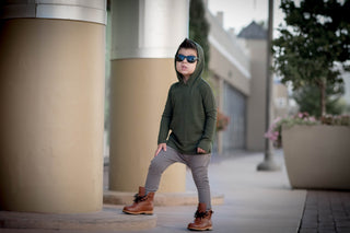 LONG SLEEVE- Olive Rib Pocket Hoodie | millie + roo.