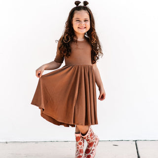 MID SLEEVE TWIRL DRESS- Sienna Ribbed