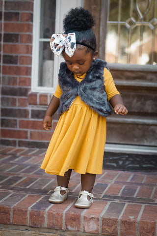 DRESS MID SLEEVE- Mustard Rib Twirl Dress | millie + roo.