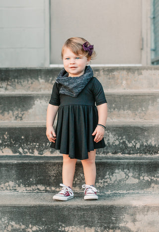 MID SLEEVE- Black Rib Twirl Dress | millie + roo.