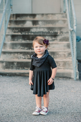 MID SLEEVE- Black Rib Twirl Dress | millie + roo.